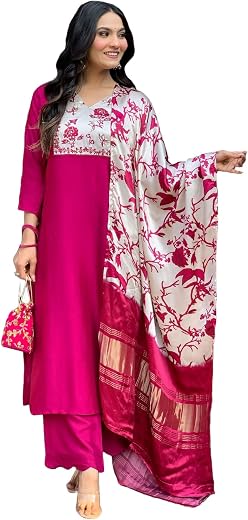 GoSriKi Women's Rayon Viscose Printed Straight Kurta with Pant &amp; Dupatta