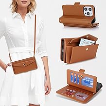 Zouzt for iPhone 15 Pro Wallet Case for Women, Purse with Credit Card Holder Slots Crossbody Lanyard Strap Flip Folio Book Shockproof Protective Cover for Apple iPhone 15 Pro 6.1 Inch (Brown)