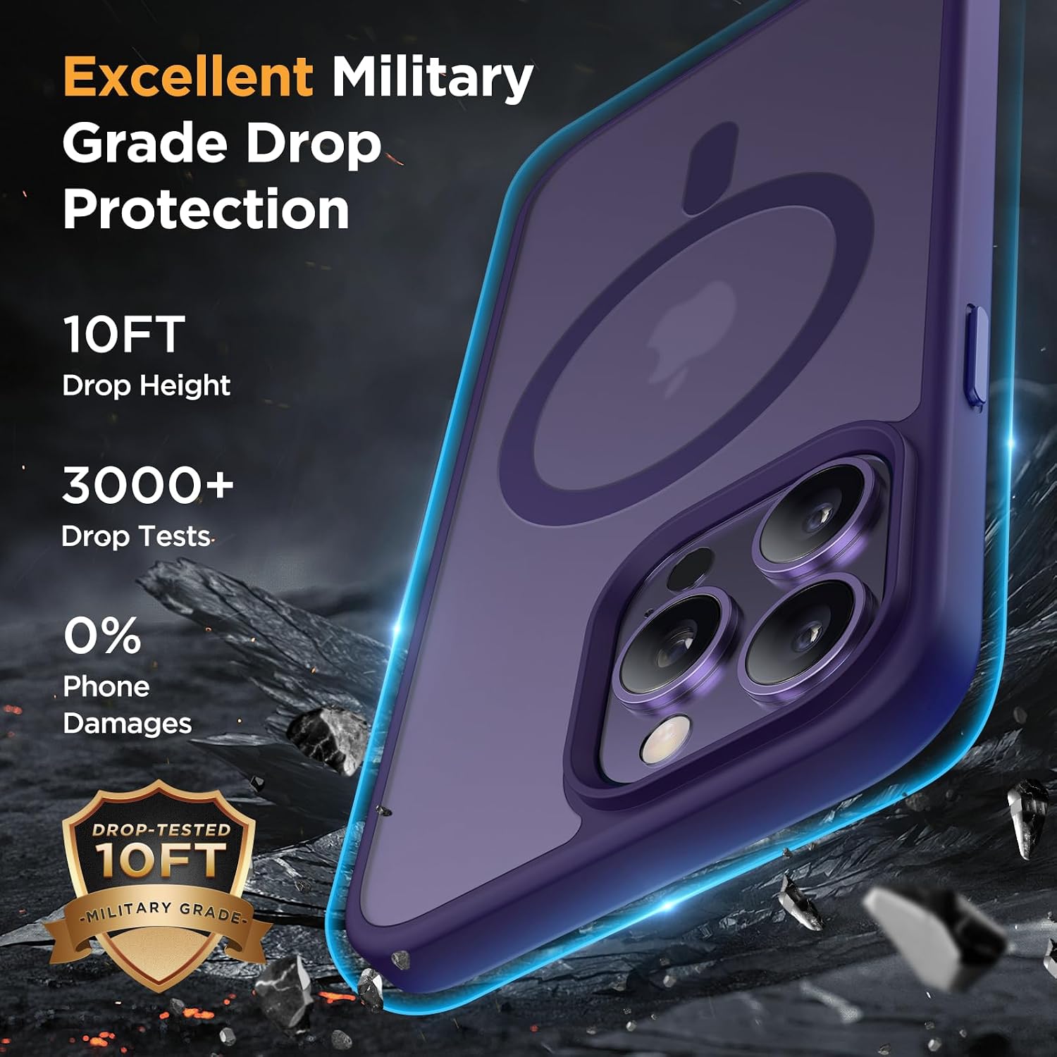 Miracase Magnetic Series Designed for iPhone 13 Pro Case [Compatible with MagSafe] [with 2X Screen Protectors] Anti-Fingerprint, Magnetic Phone Case for iPhone 13 Pro 6.1 inch - Dark Purple