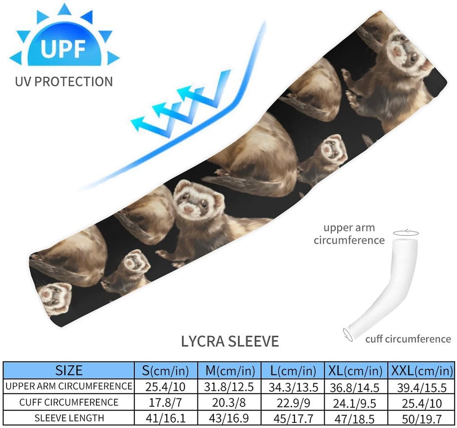 Cute Ferret Animals Arm Sleeves Cooling Sun Protection Sports Compression for Golf Basketball