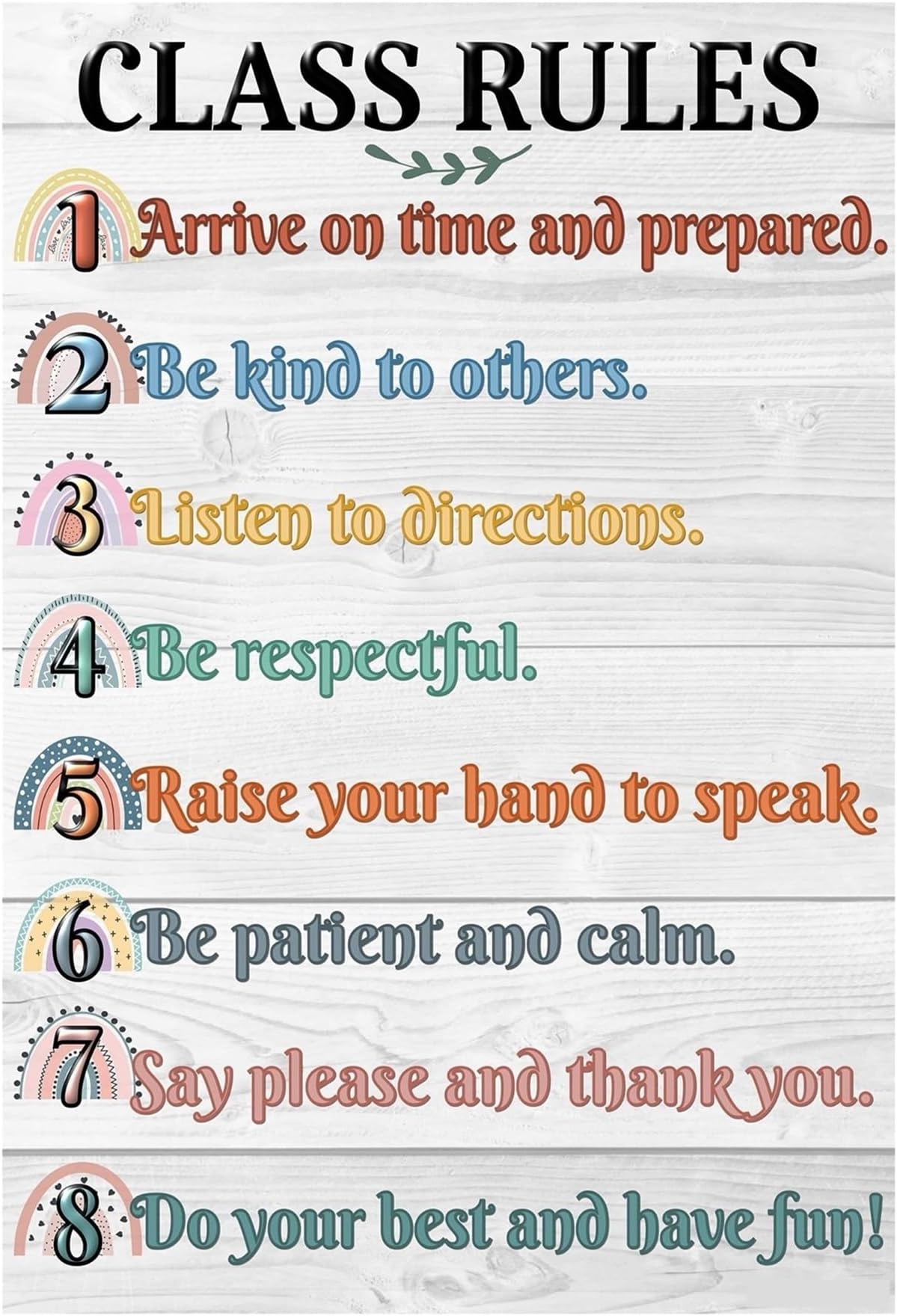 Preschool to High School Classroom Rules Poster Boho Rainbow Chart Back To School Teacher Supplies Wall Decor(Unframed,08x12inch(20x30cm))