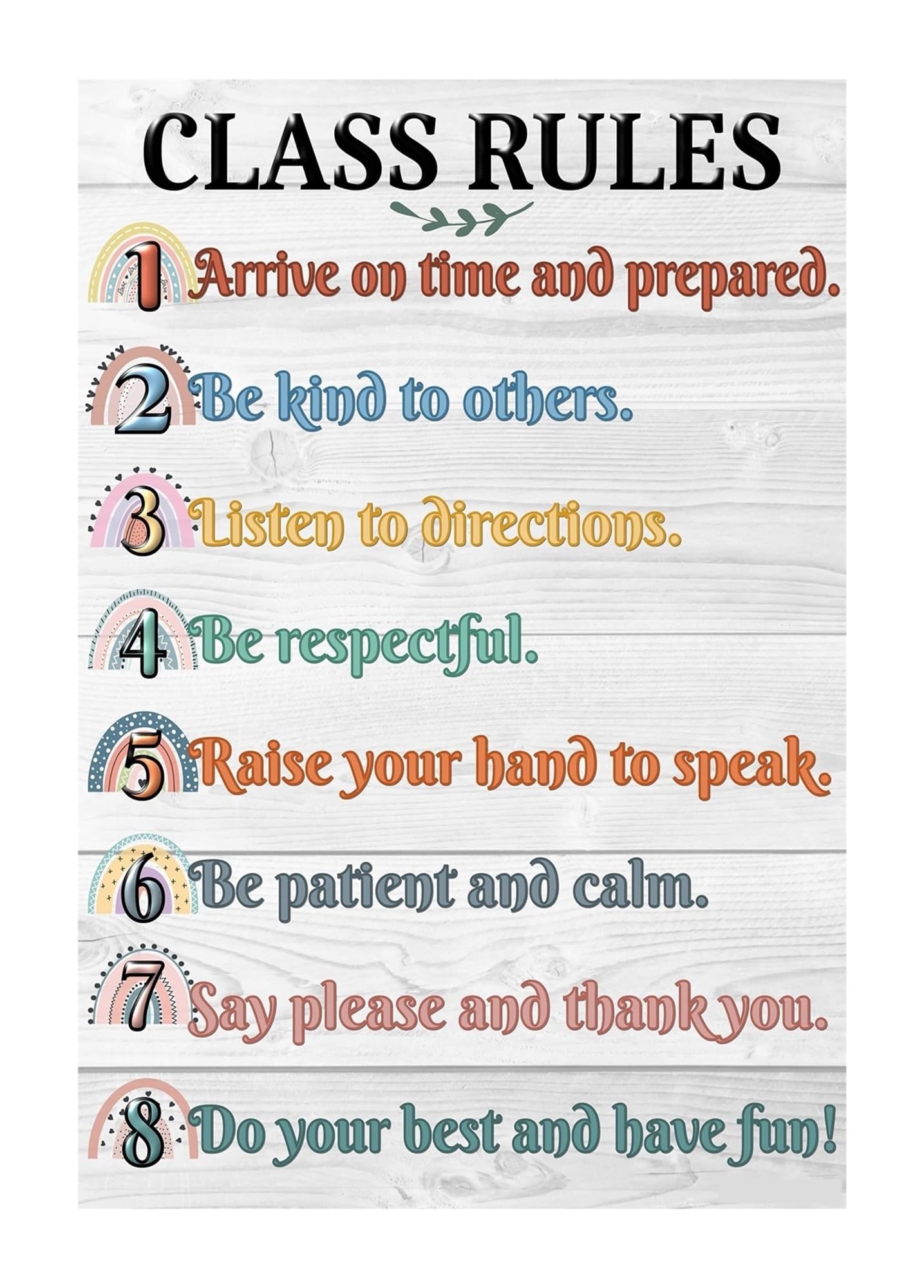 LLBOGRGGN Boho Rainbow Classroom Rules Poster Back To School Decor Educational Chart for Teachers Preschool to High School(Framed,16x24inch(40x60cm))