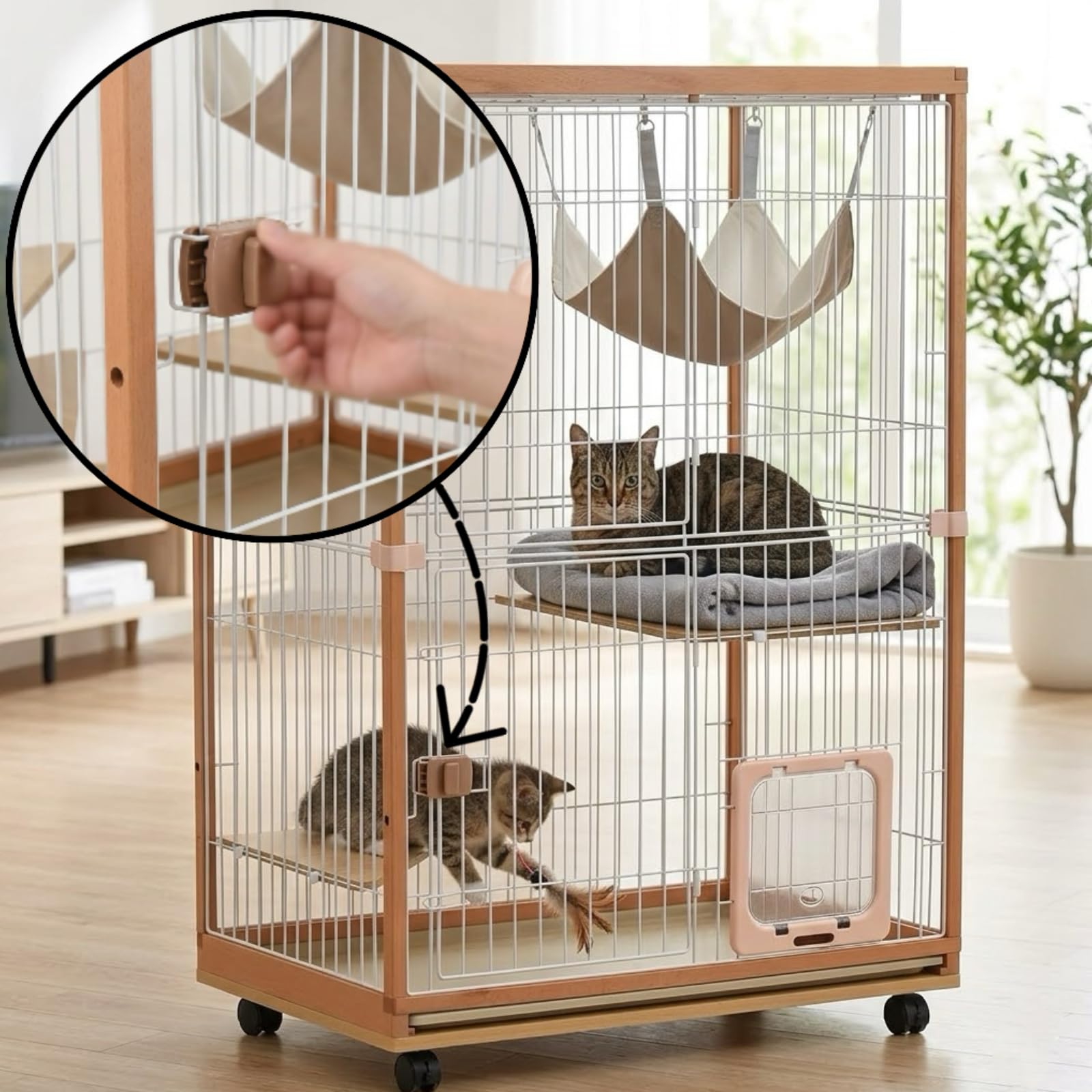 Amazon.co.jp: 猫 ケージ 2段 木製 揺れに強い 天然木フレーム