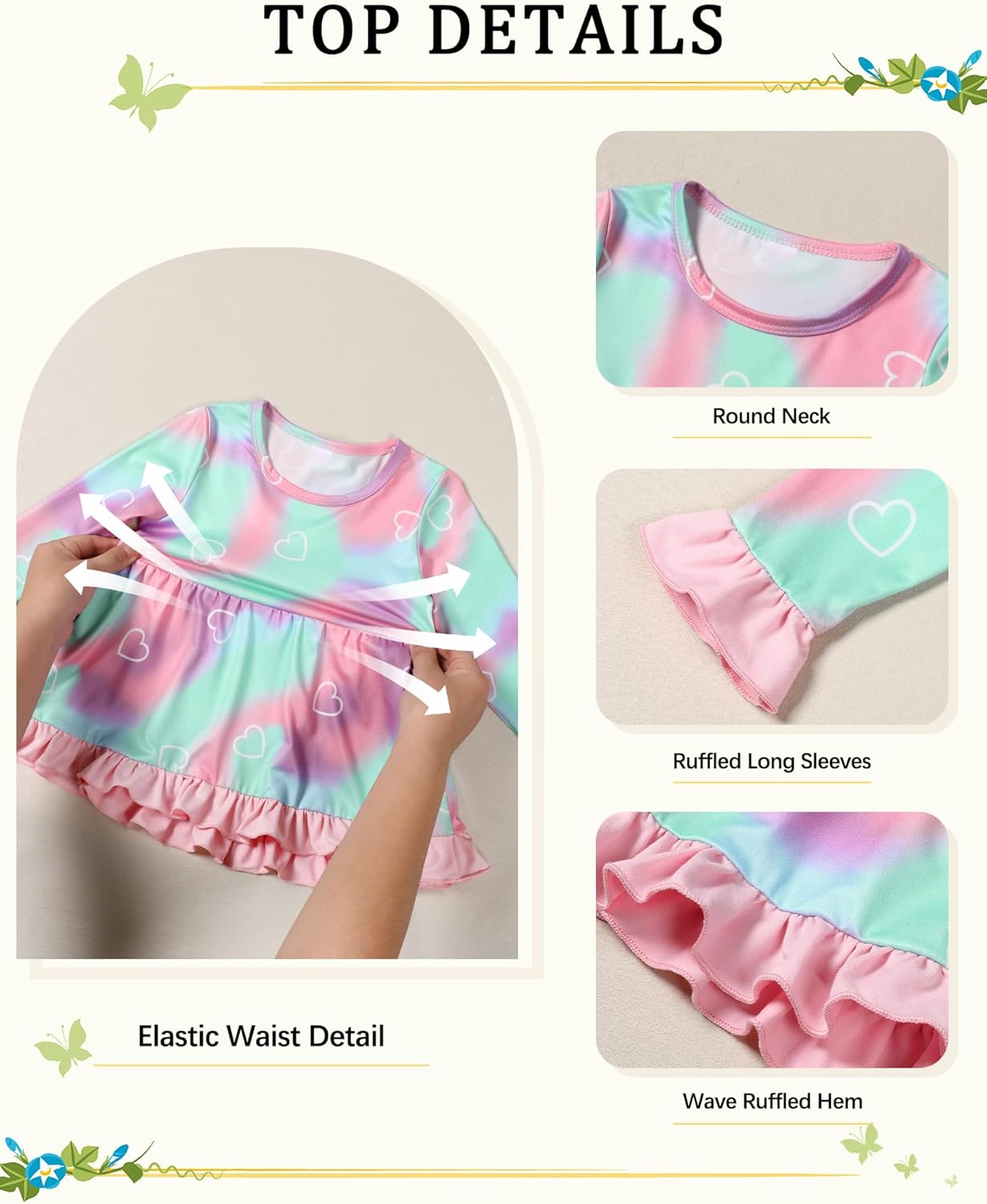 Toddler Girl Clothes Girls Fall Winter Outfits, Ruffle Long Sleeved Floral Shirts Top + Bell-Bottoms Flare Pants Set - Image 4