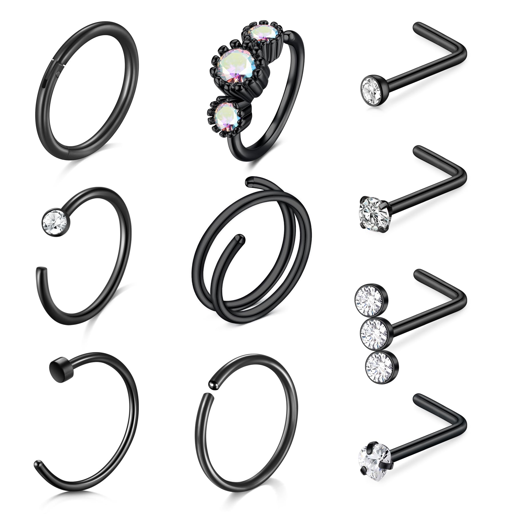 LAURITAMI Pendientes Piercing Nariz de Acero Quirúrgico Perno Curvos 20G 7 mm Tornillo Espiral L Forma Opal CZ Estilos Joyas — view 12