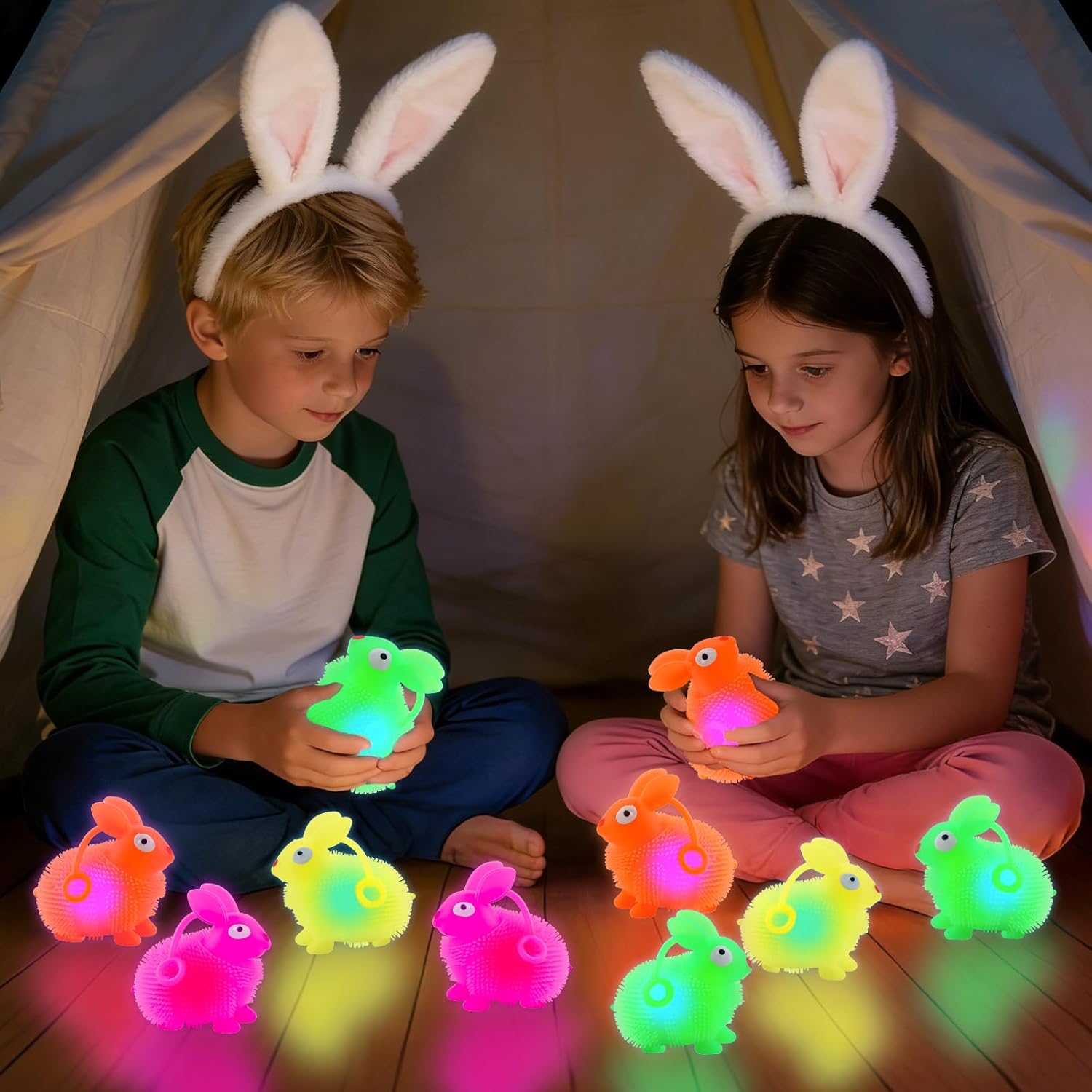 12 Pack Easter Basket Fillers Bunny Puffer Balls, Squeeze Toy with Super Solid Squish for Easter Egg Hunt Party Favor Classroom Prizes Easter Basket Stuffers
