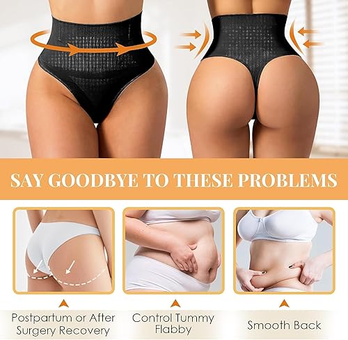 Miniatura 3 de IKNIYO Tanga moldeadora de abdomen para mujer, sin costuras, ropa interior de cintura alta, moldeador de cuerpo