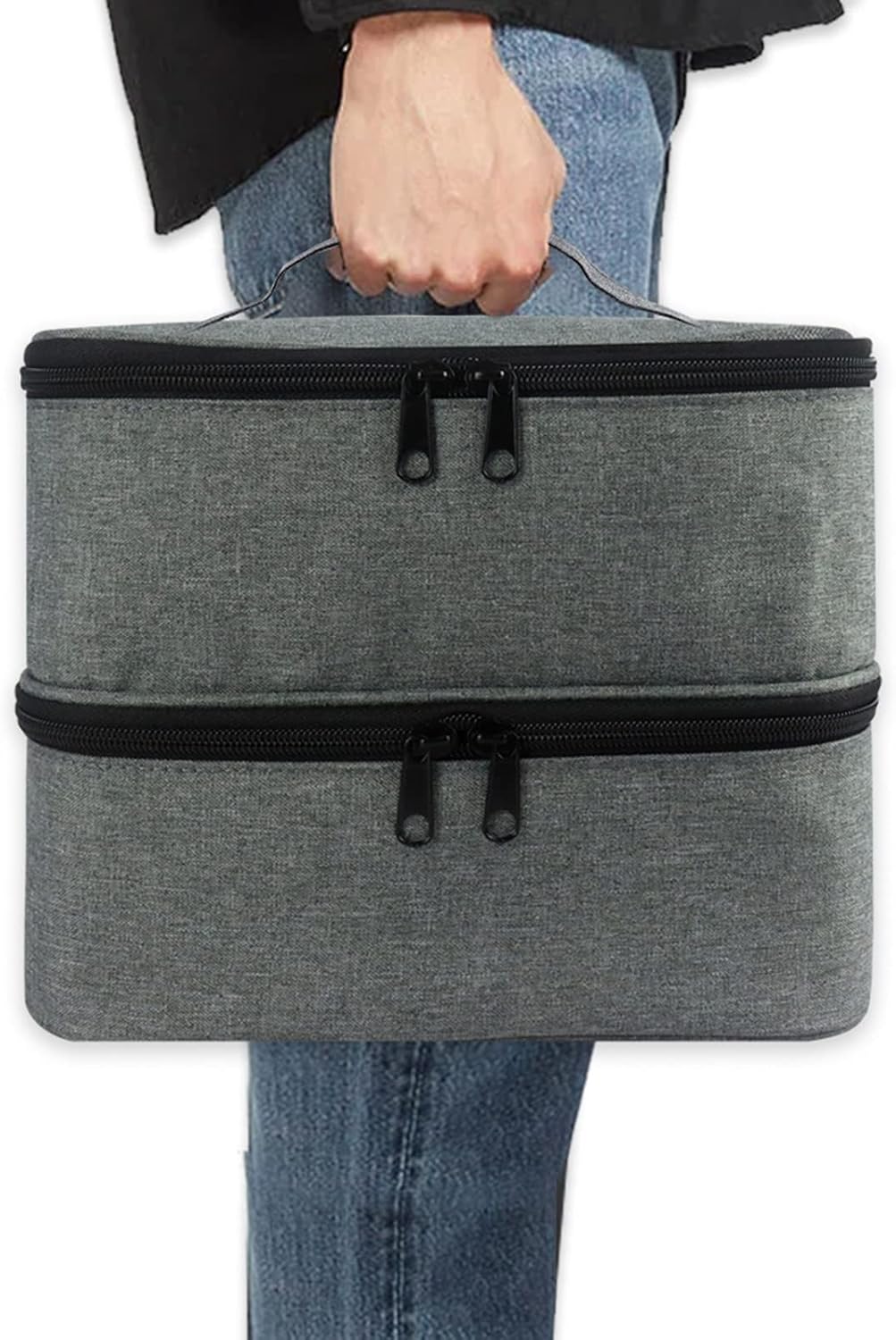 Storage Bag Nail Polish Carrying Case Holds 30 Bottles Double Layer Nail Polish Storage Organizer Travel Case Bag for Manicure Set, 20x25x19cm, Grey