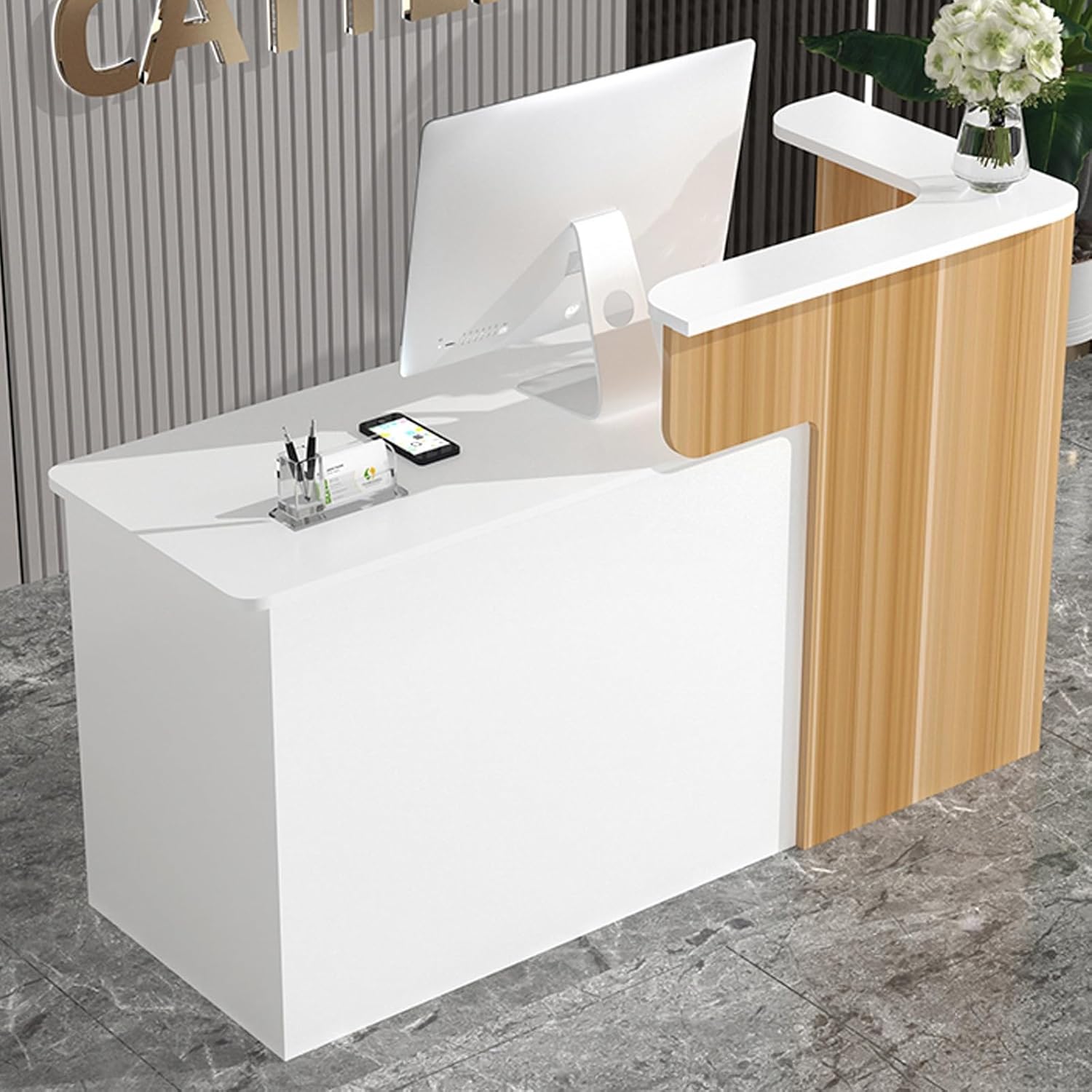 Small reception desk for small spaces,Reception desk with counter,Reception desk,Suitable for small bars,clothing stores, store cash registers and other scenarios (assembly required).(C,100CM(
