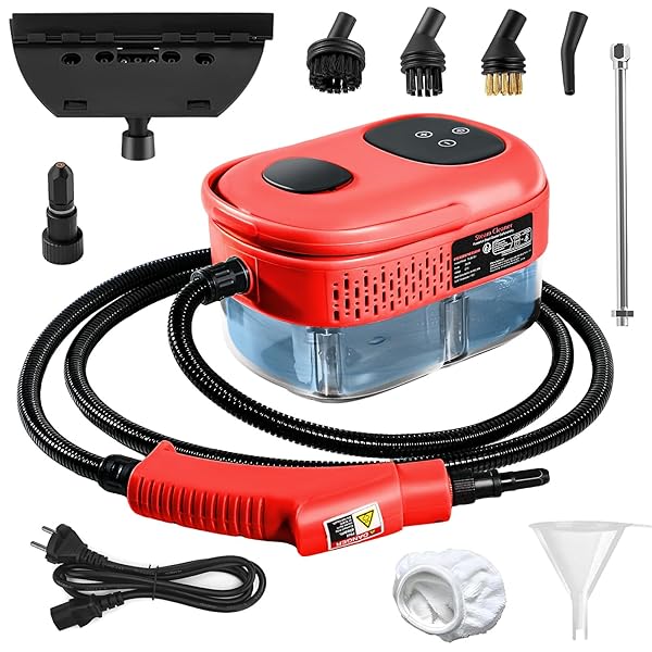 Handheld Steam Cleaner, 1000ml Water Tank, 15S Heat-up Time, Multipurpose Steamer for Home Use, Pressurized Steamer for Cleaning Floor, Upholstery, Grout and Car Red