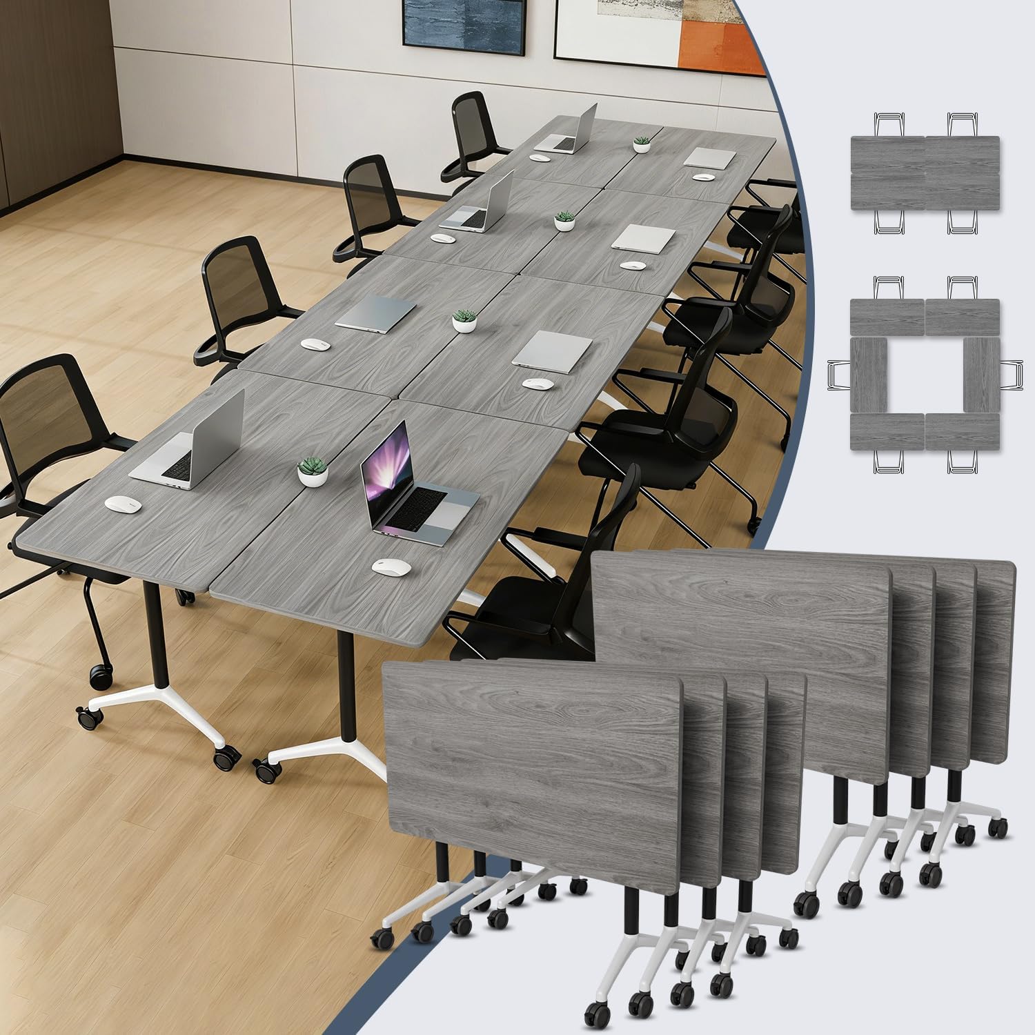 Modern Folding Conference Table with Wheels,Modular Meeting Tables for 8-16 People,Stackable Training Seminar Table,Flip Top Conference Room Table,Space Saving,for Office,Classroom(47.2in,2Pack)