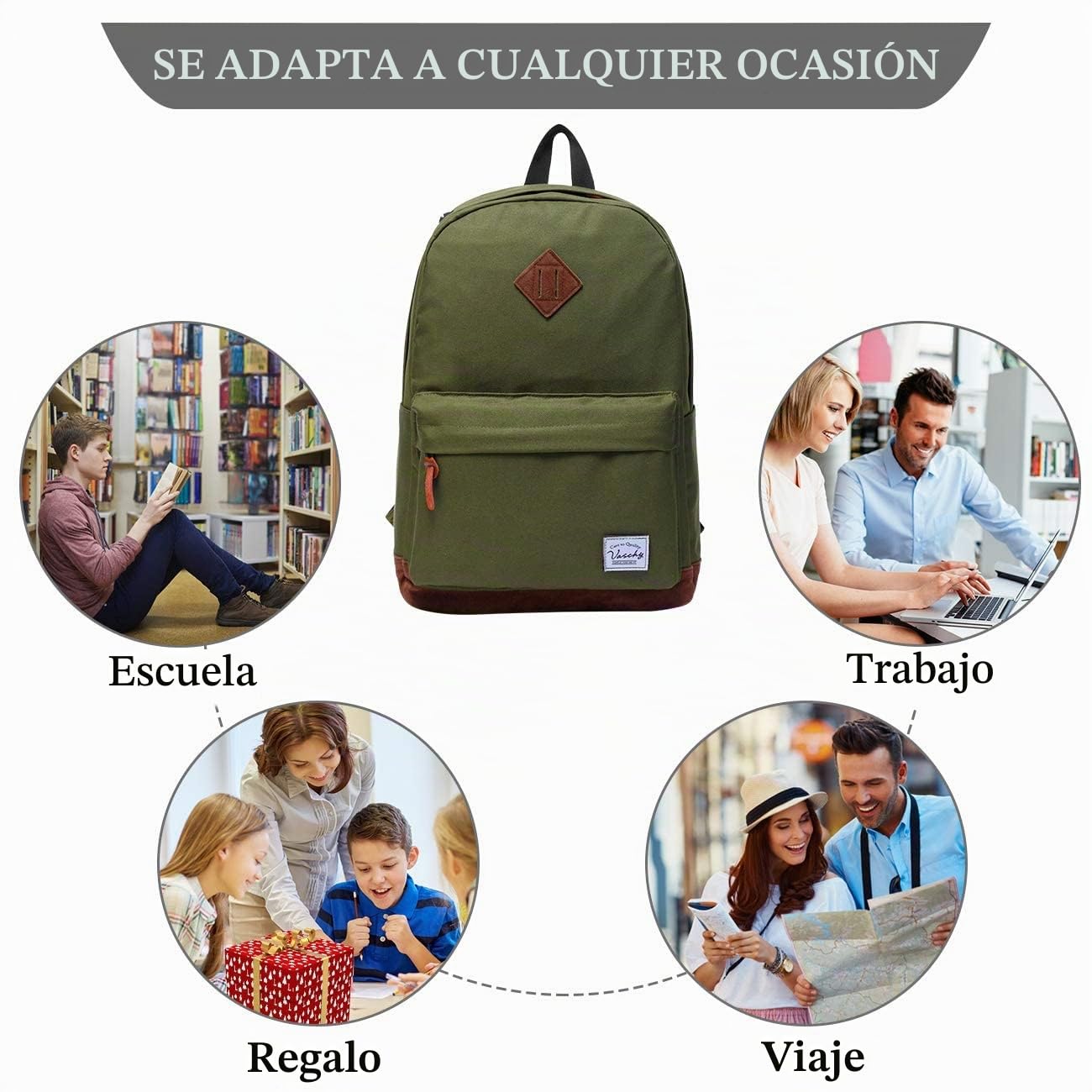 VASCHY Mochila Escolar 23L para Adolescente Universidad Uso Casual Viaje