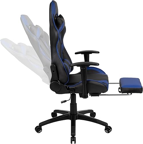 Miniatura 552 de Flash Furniture Juego de escritorio para juegos negro y silla de carreras blanco/negro con soporte para tazas, gancho para auriculares y soporte
