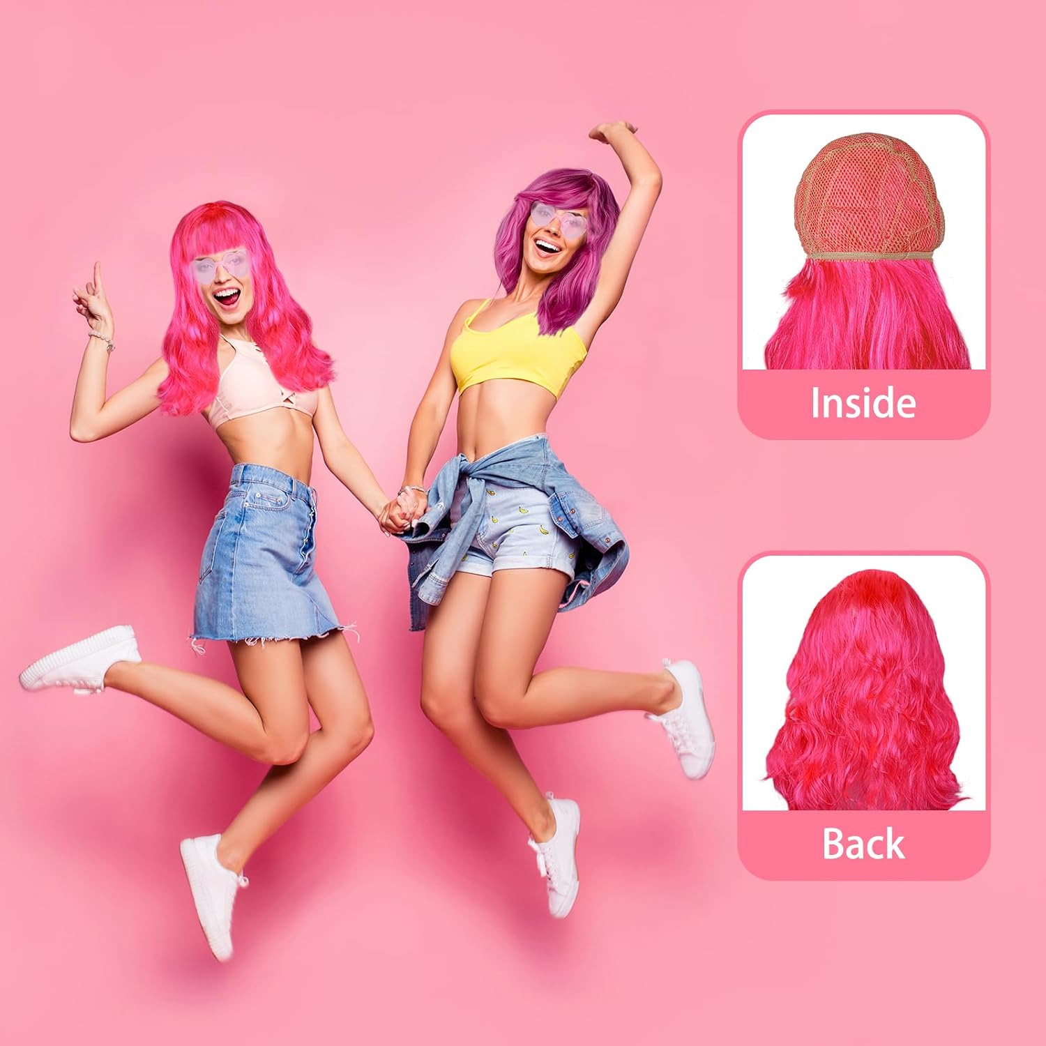 27 Pieces Colored Wigs, Funky Colorful Wigs with Heart Sunglass image 4