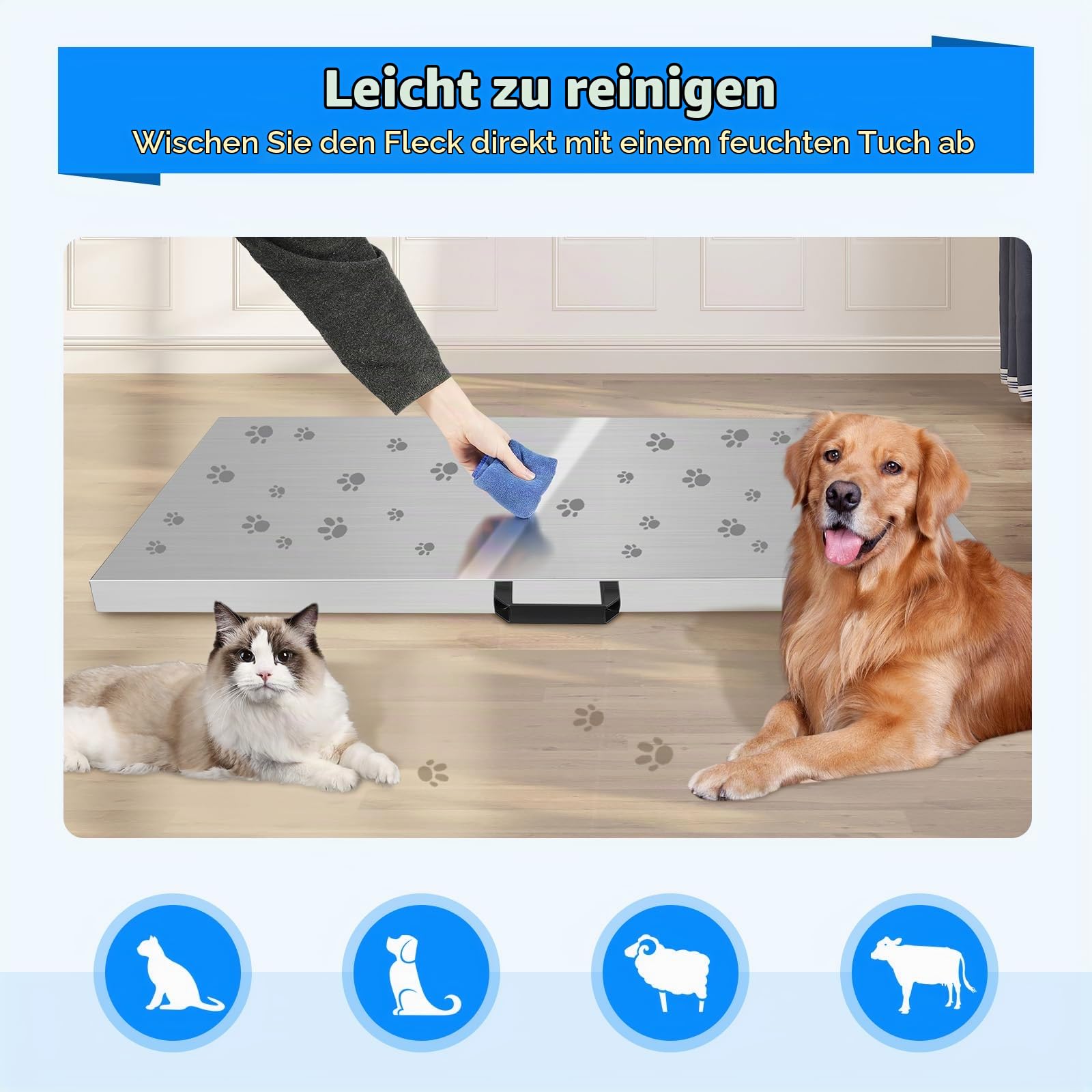 Bodenwaage Veterinärwaage Tierwaage 300KG,Hundewaage Paketwaage Katzenwaage Plattformwaage 103cm x 53cm, Industriewaage Schwerlastwaage,Wägeeinheit kg/oz/lb,LCD