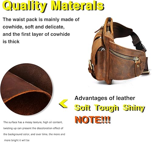 Miniatura 4 de Grueso caballo loco cuero senderismo equitación viaje al aire libre cinturón riñonera riñonera pequeña bolsa de teléfono para hombres mujeres 380,