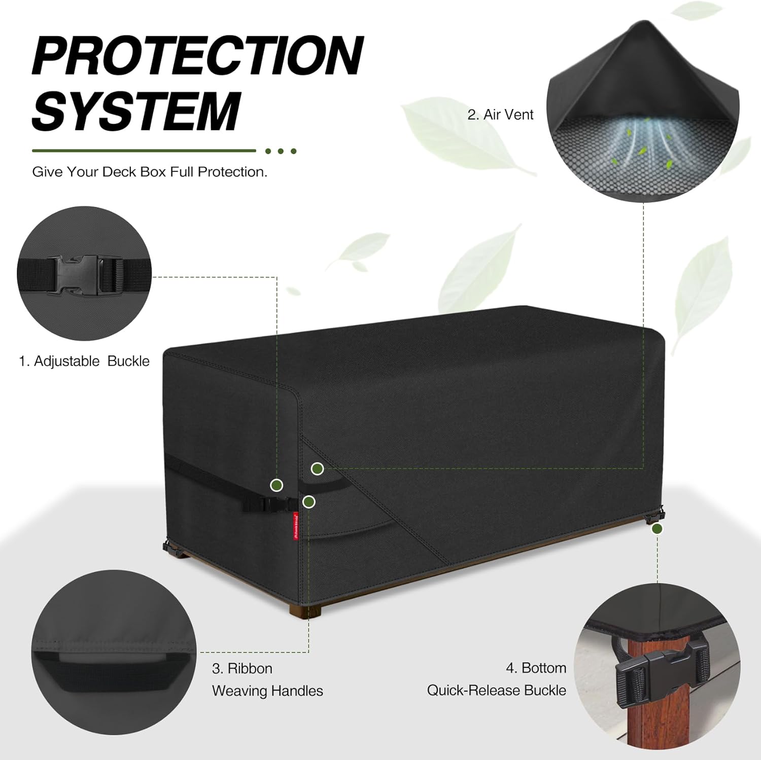 Porch Shield Patio Deck Box Storage Cover - 600D Outdoor Waterproof Cover for 73 Gallon Box Tear Resistant Rectangular Fire Pit Table Covers 44 x 28 x 24inch Black - Image 3
