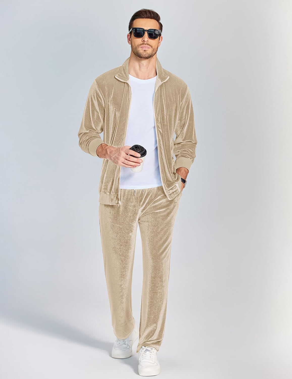 COOFANDY Mens 2 Piece Velour Tracksuit Full Zip Jackets Pants Velvet Jogging Suits Sweatsuit Set - Image 3