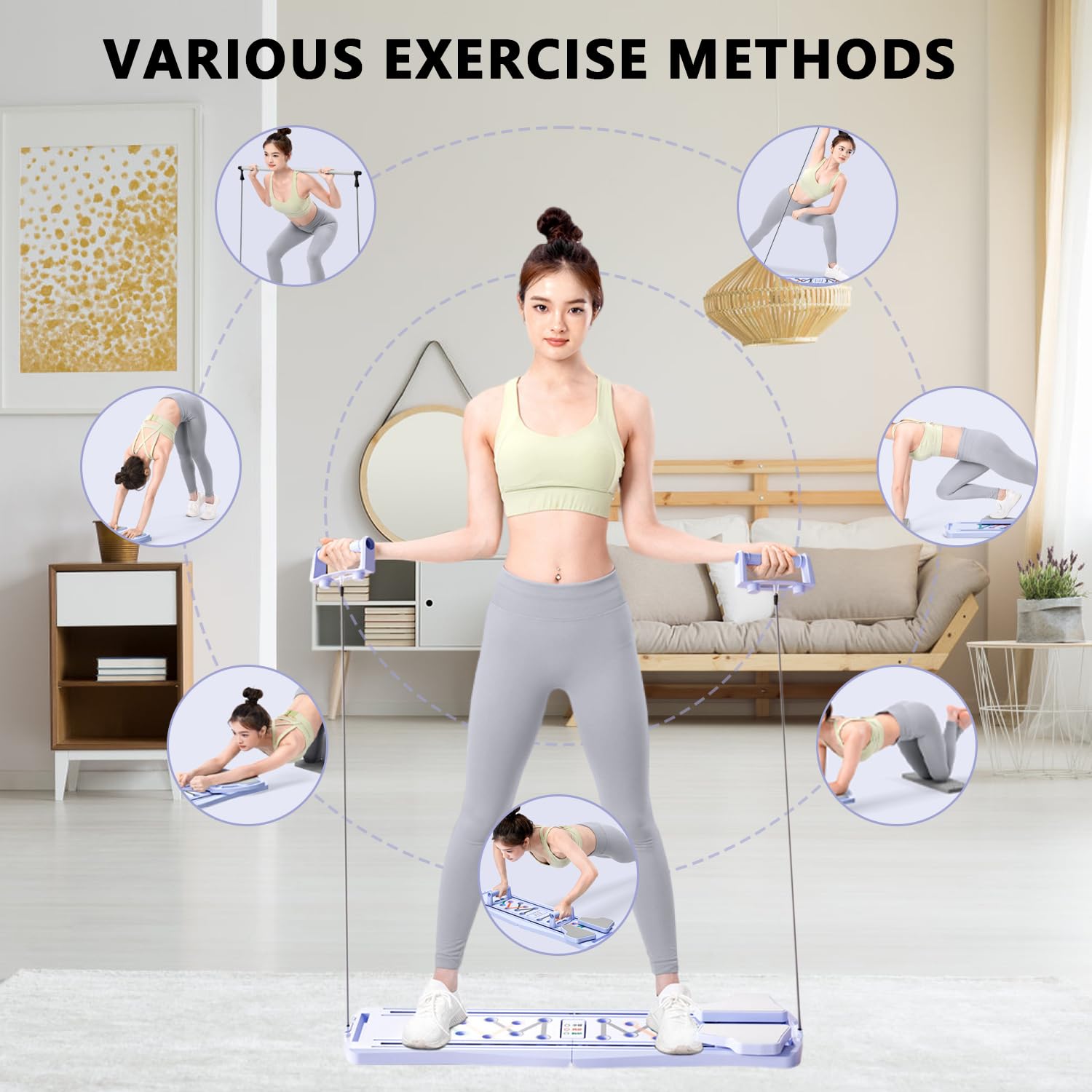 8 in1 mini Reformer Pilates, Reformer Pilates per Casa, Multifunzione Pieghevole Tavola Pilates per Casa, Automatic Rebound