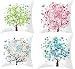 EKULÀ Set di 4 Federe Copricuscino Arredo Divano Camera 45 x 45 cm Tessuto Ultra Soffice Peluche Morbido Cerniera Invisibile Fantasia Alberi