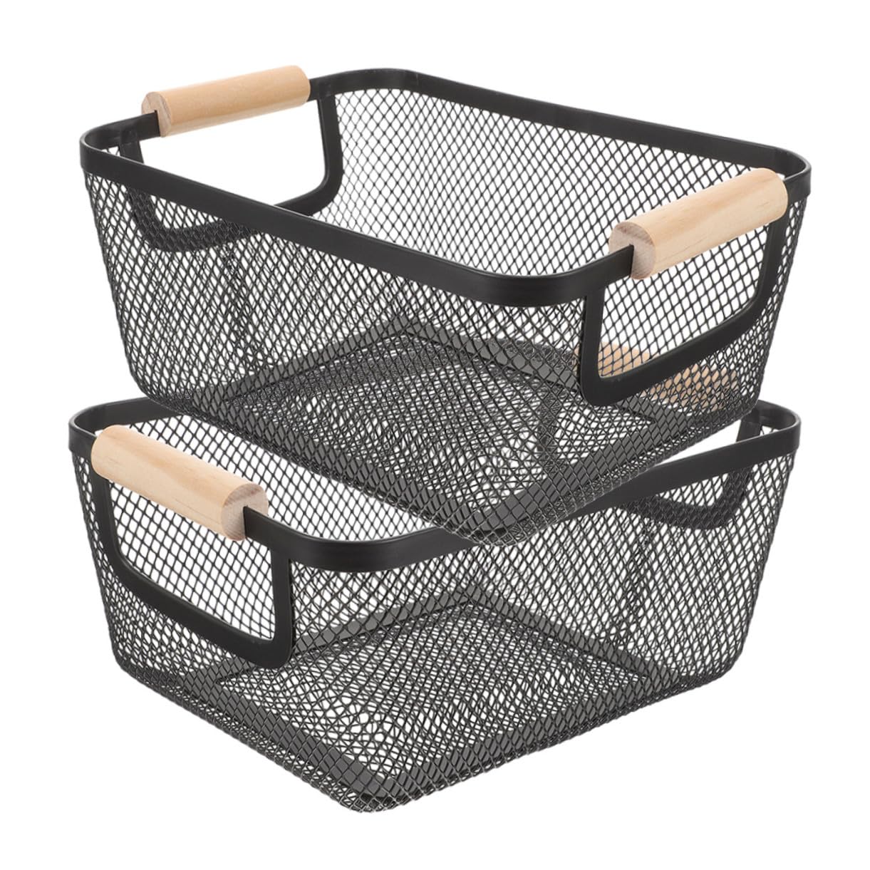 TOYANDONA 2 Stück Metallkörbe mit Holzgriffen Rechteckige Aufbewahrungskörbe aus Eisen Robust und Multifunktional für Küche und Schlafzimmer