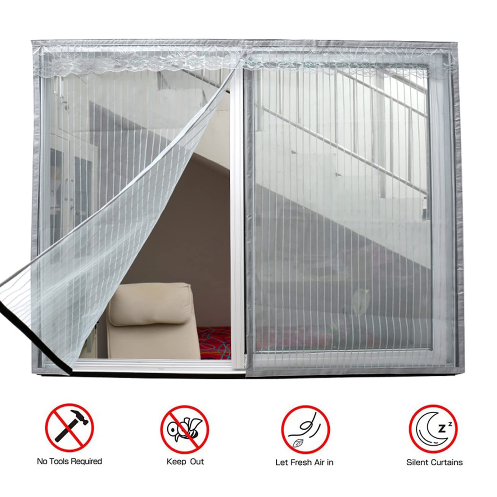 Fly Screen Door 150 X 128 Cm Durable & Breathable, Insects To Keep Bugs Out, Fly Insect Screen Door Mosquito Mesh Curtain With Hook & Loop Strips Keep