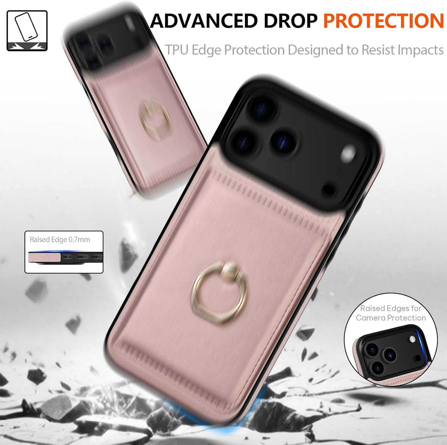 LOHASIC for iPhone 17 Pro Max Case Wallet with Card Holder, 360° Rotation Ring, RFID Blocking, 5 Card Slots, PU Leather 6.9" Cover for Apple 17 Pro Max Men Women, Rose Gold - Image 7