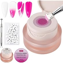 TADOPRO Cushion Patting Gel Polish Kit, 2 Colors Pat Pat Gel Cream Painting Ombre Gel Nail Polish UV LED Aura Nail Art Set with Grabbing Pen & 100 Sponges for Home DIY Salon Manicure White + Peach