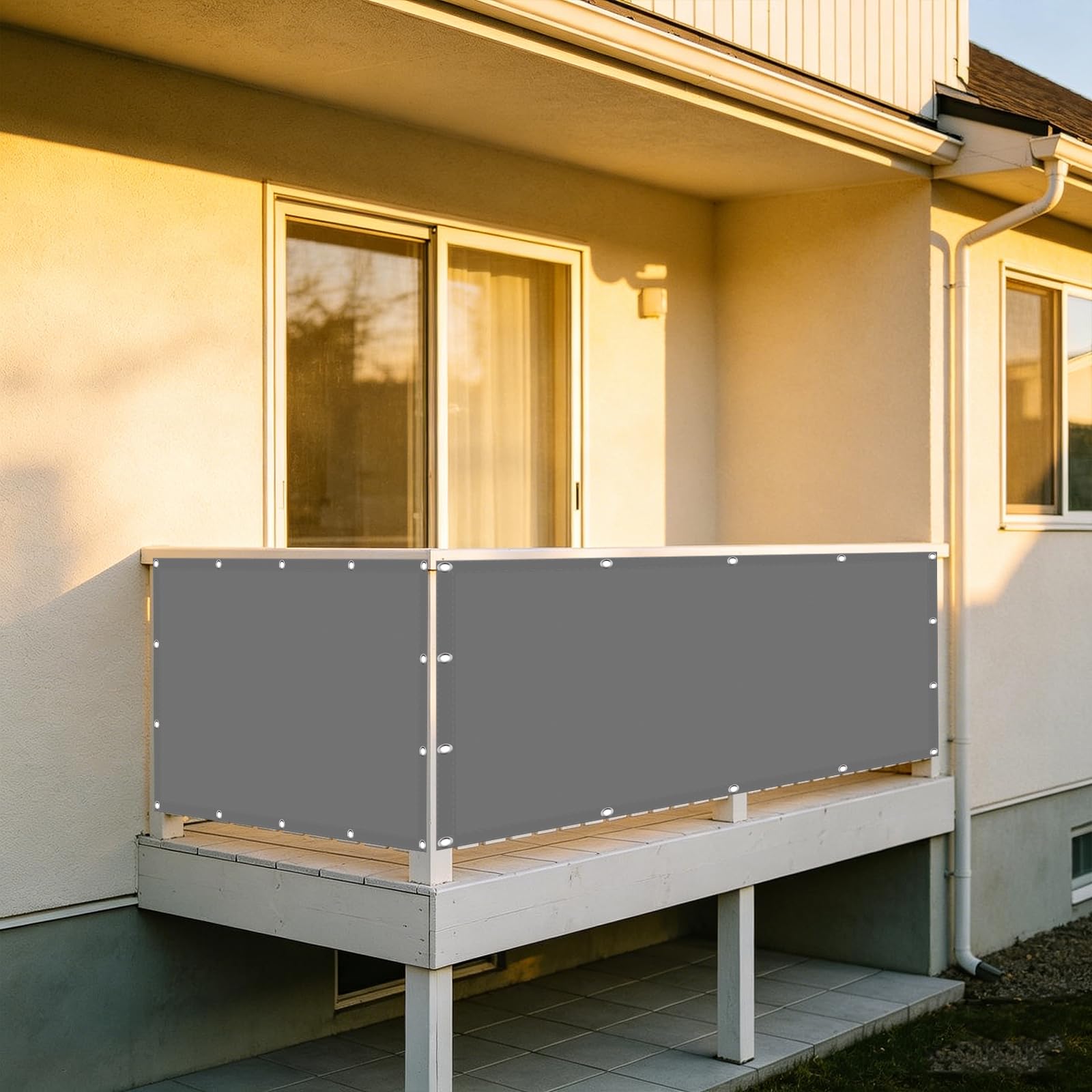 Frangivisto Balcone 60 x 1000 cm Protezione Impermeabile, Protection UV Privacy Frangivento, Frangivento con Corde, Occhielli per Recinzioni, Grigio Chiaro
