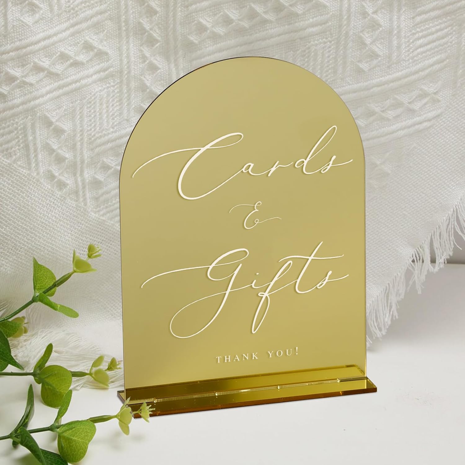5x7 Inch Gold Mirror Acrylic Arch Sign with Stand | 10 Pack Blank Gold Arch Acrylic Signs with Base for DIY Arched Wedding Signage Wedding Table Numbers