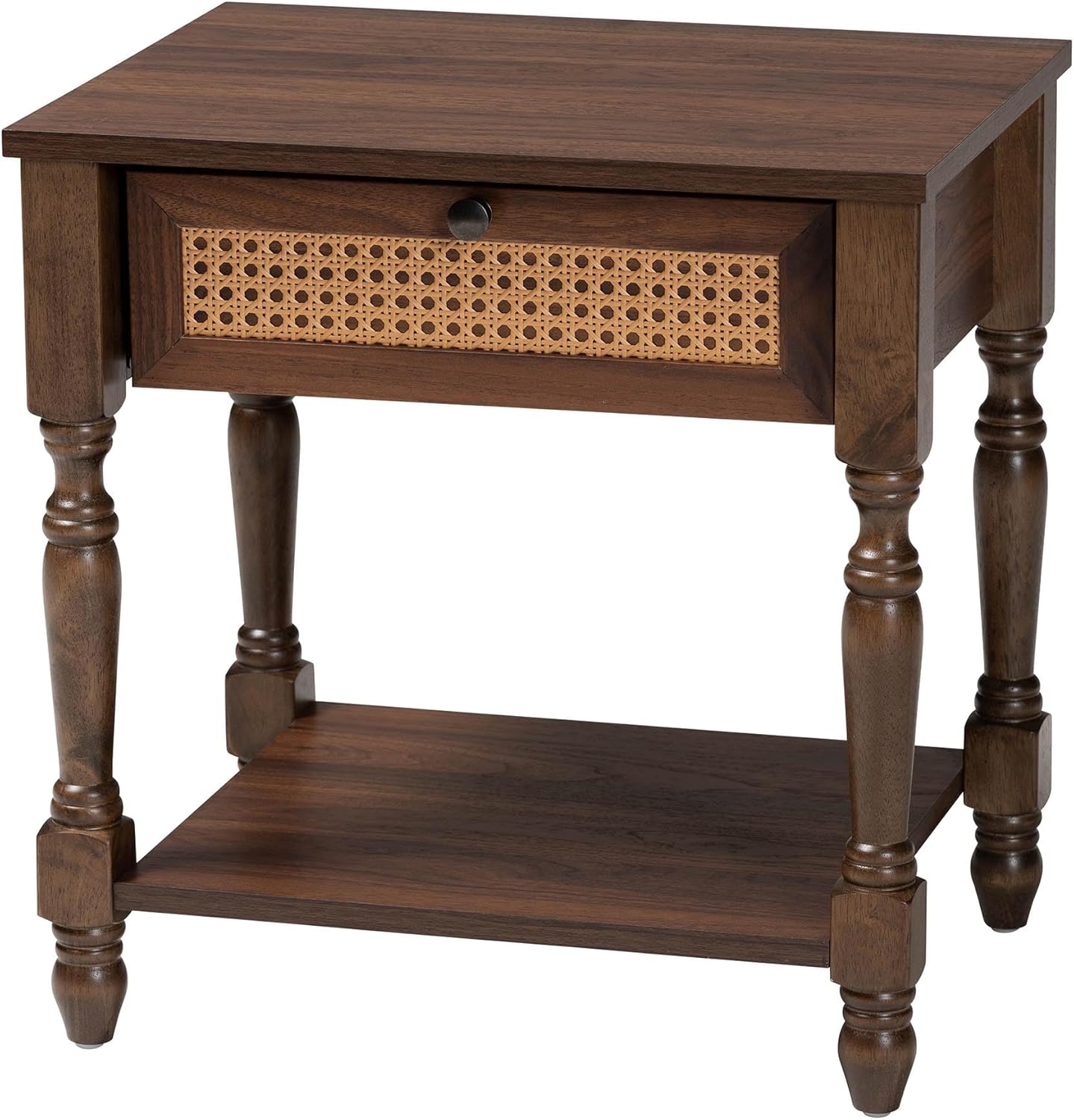 Baxton Studio Roden Transitional Dark Brown Nightstand with Rattan