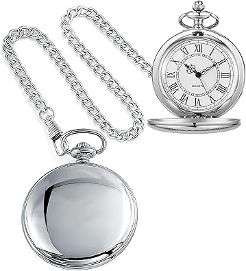 Smooth Pocket Watch Alloy Steel Quartz Roman/Arabic Numerals with 37cm Chain for Fathers Day Xmas Best Gifts