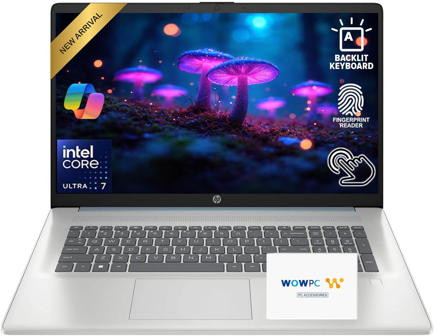 HP 17.3" Touchscreen Laptop, Intel Ultra 7 255U 12-Core, 64 GB DDR5, 2TB SSD, HD+ 250 nit Display, Copilot AI, Backlit Keybord, Fingerprint, Long Battery, WiFi 6, Windows11, WOWPC Recovery USB