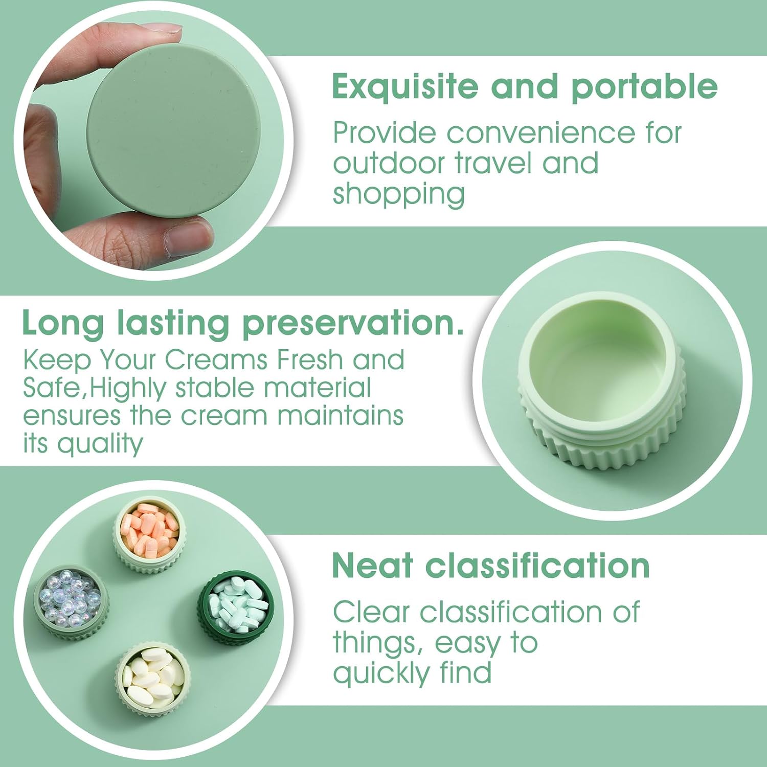 Oruola 4 Pcs Silicone Travel Jars,Small Silicone Travel Containers Leakproof Refillable,Silicones Cream Jar with Lids for Hand Cream, Body Lotion & Toiletries, Squeeze Bottles for Travels
