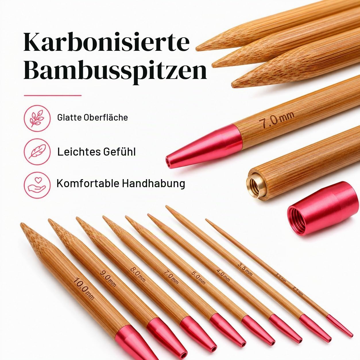 LetCart Stricknadeln Set, 13 Paar Rundstricknadeln mit Tasche und Zubehör, 13 Nadeldurchmesser 2.75mm-10mm, 4 Längen Verstellbar, Stricknadeln Bambus Set mit Aufbewahrungstasche für Handarbeit