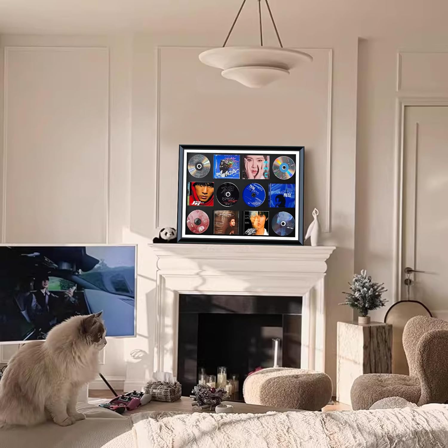 CD Case,CD/DVD Storage Rack Stand,Wood CD Display case/Frame,with high-definition tempered glass panel can accommodate6 standard size CDs and 6 covers.album cover display gift,music lover home décor