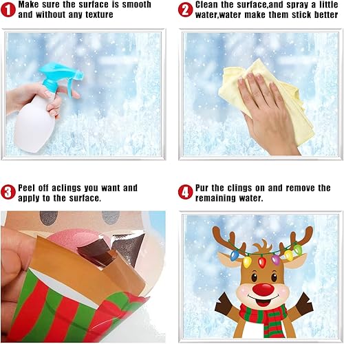 Miniatura 5 de Calcomanías navideñas de doble cara para ventana, 10 hojas, 288 piezas, decoraciones de ventana de Navidad, calcomanías de copo de nieve, Papá Noel,