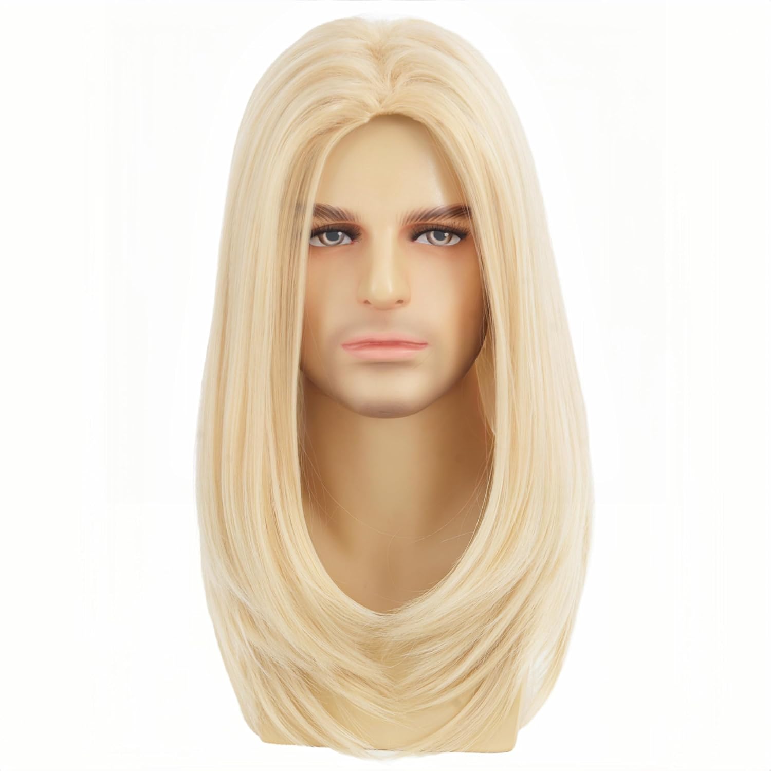 Mens Long Blonde Straight Wig Middle Part Heat Resistant Men Wigs for Daily Party Costume Halloween image 2