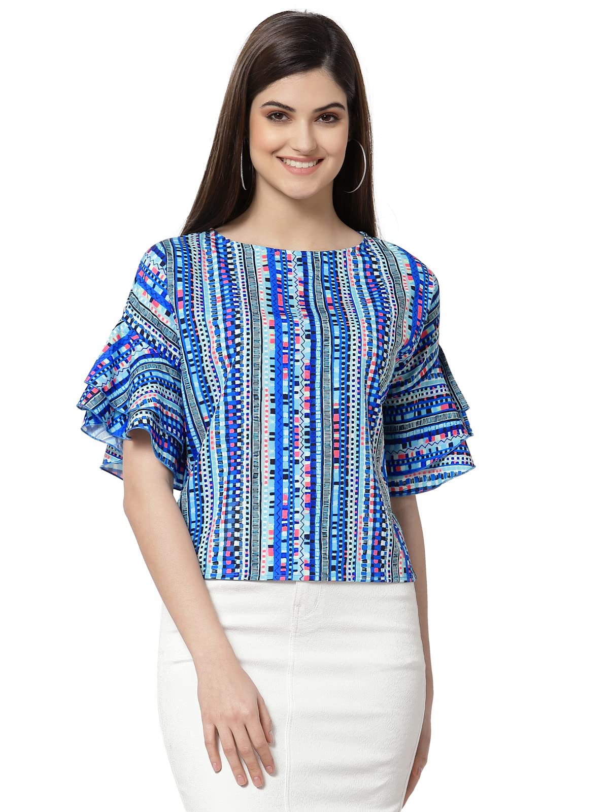 style quotient Women Blue Vertical Stripes Tops-picture-25