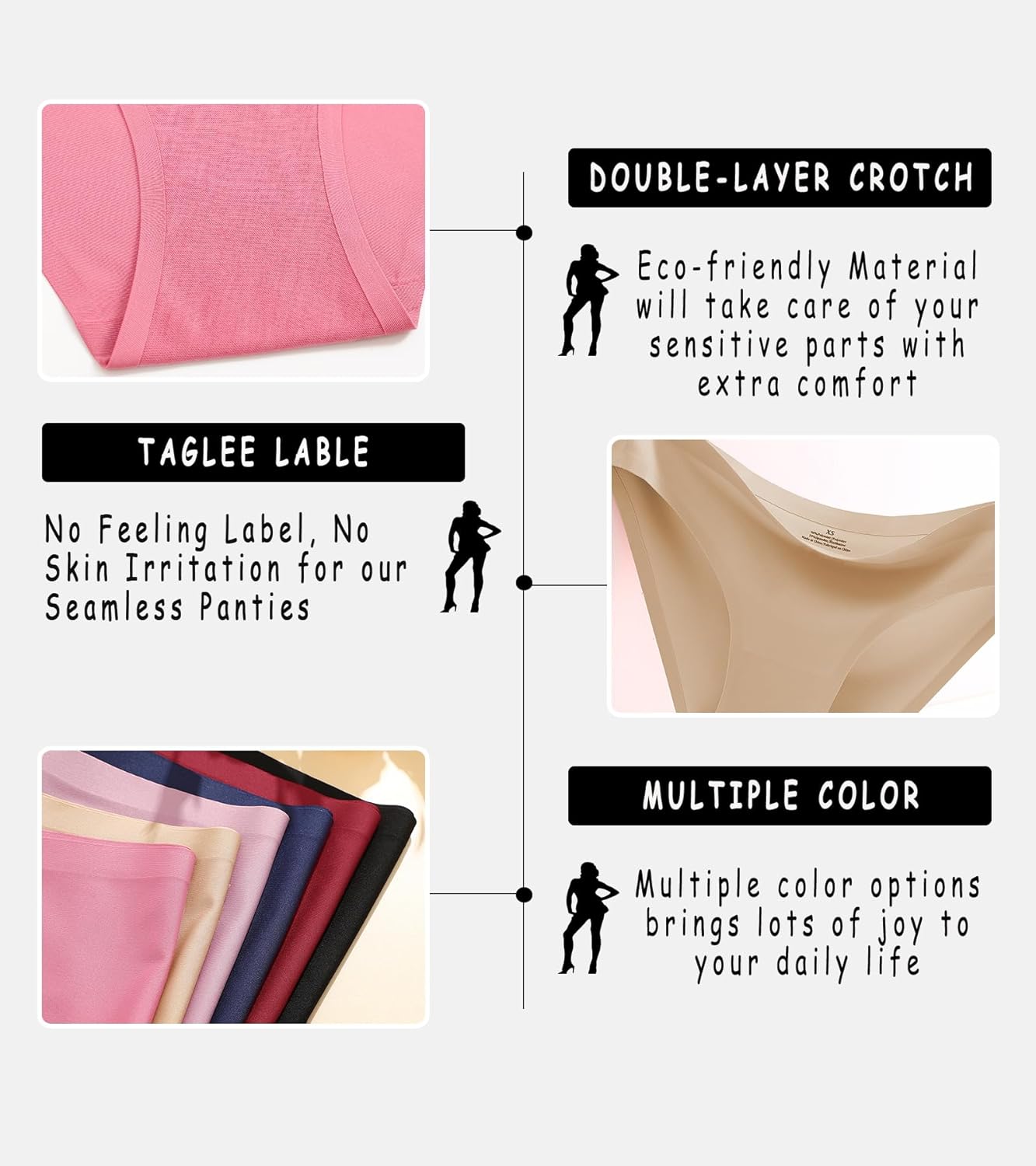 Seamless Underwear for Women Soft No Show Panties Sexy High Cut Invisible Hipster Silky Cheeky Ladies Bikini 6 Pack - Image 3