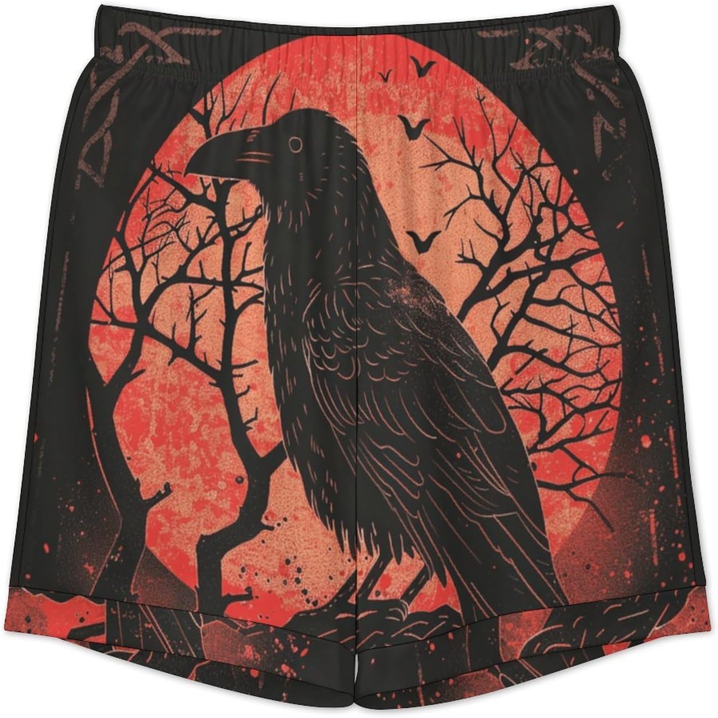 Black Crow Raven Men's Short Sleeve Pajama Set Satin Silk Like Lounge Sleepwear