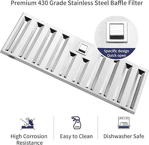 Miniatura 6 de Campana extractora de 20 pulgadas, campana de cocina integrada de 600 CFM, campana de estufa convertible sin conductos con filtro deflector de acero