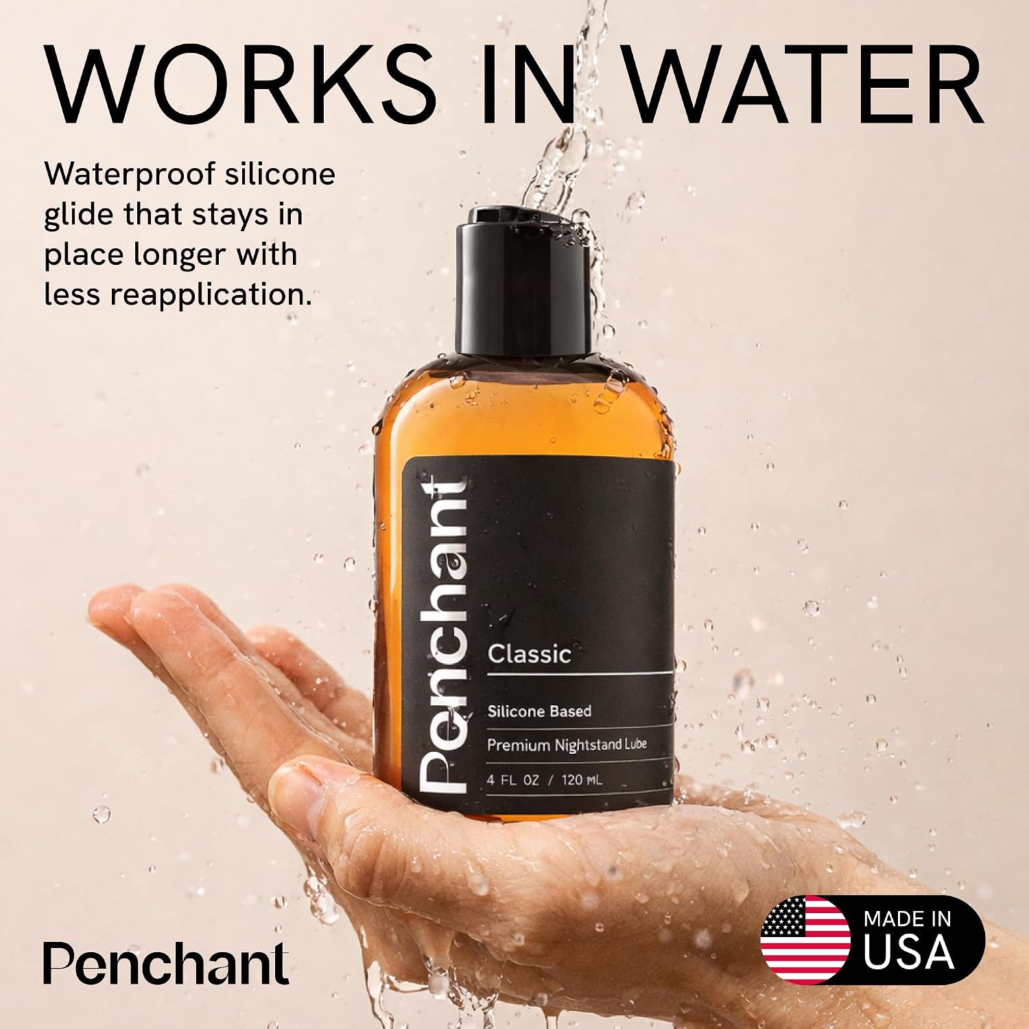 Penchant Classic Silicone Lube – Long Lasting Waterproof Personal Lubricant for Couples - Latex-Safe Unscented Sex Lube for Lubrication - Updated Pump Bottle - Made in USA (4 fl oz)