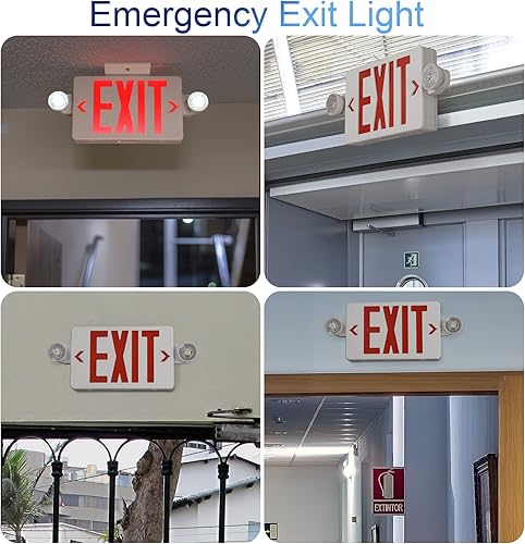 Miniatura 5 de Señal de salida roja con luces de emergencia, luz LED de salida de emergencia con batería de respaldo, certificación UL, CA 120277V, combo de luces