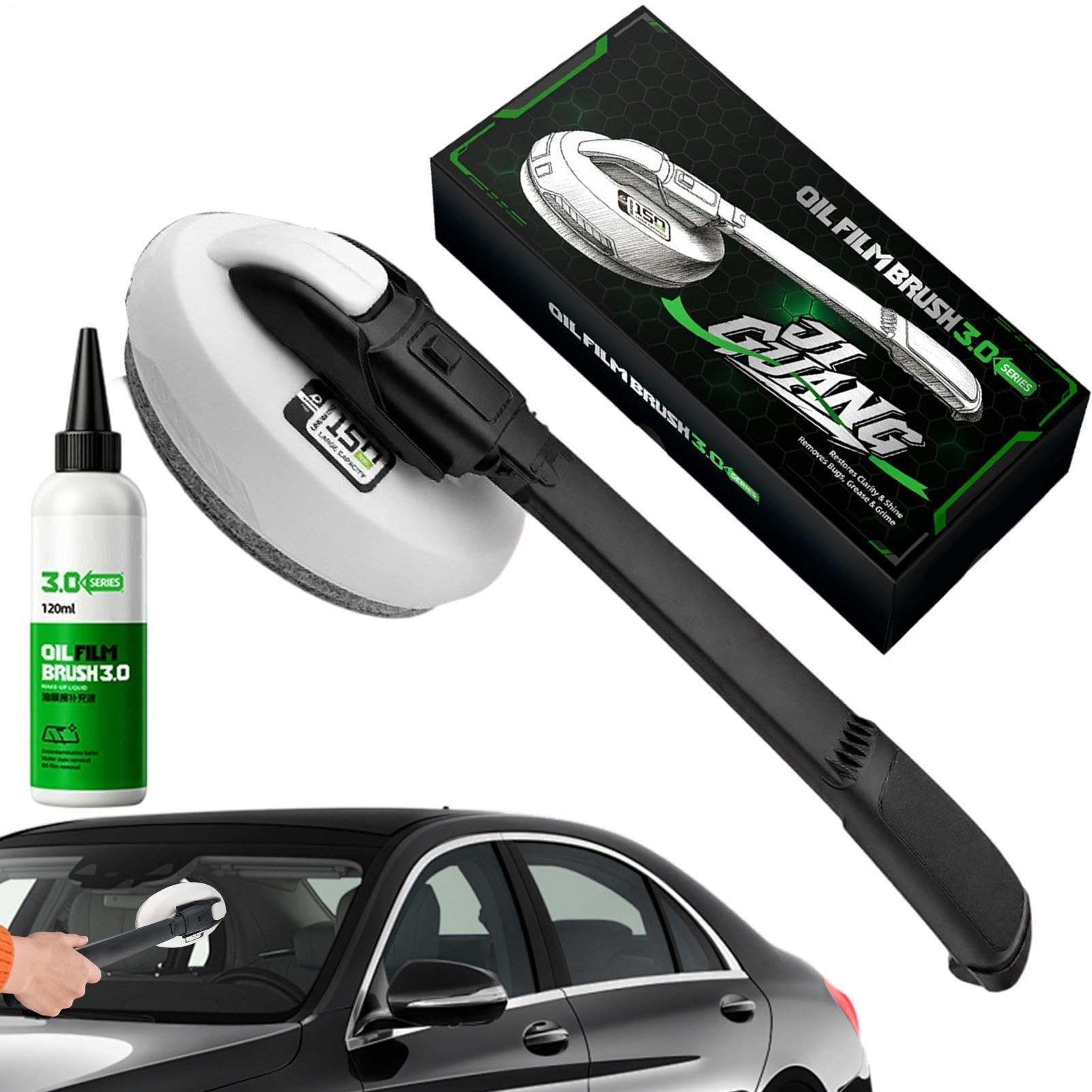 Usuwacz Filmu Olejowego Na Szyby Samochodowe Pędzel Z Długim Uchwytem Do | 150 ml gotowego środka do szyb + 120 ml uzupełnienia Dla czystej widoczności i lusterek