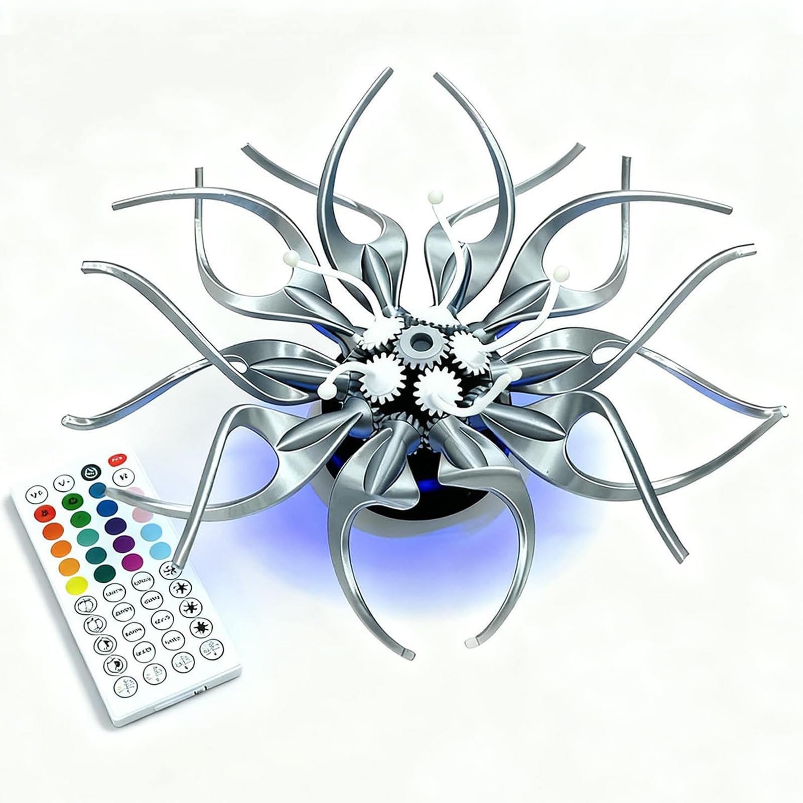 Modelo de flores mecánicas 3D con luces multicolor para un escritorio único