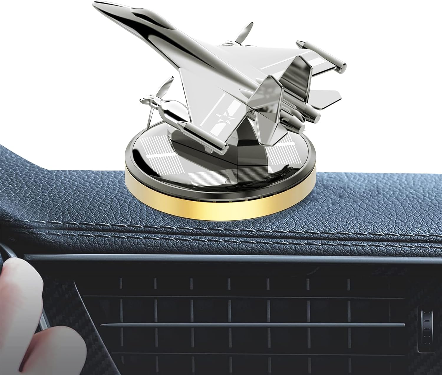 Military-Grade Fighter Car Air Freshener, Alloy Solar Rotating Car Essential Oil Diffuser with Cologne Natural Plant Essential Oil, Aromatherapy Decorations