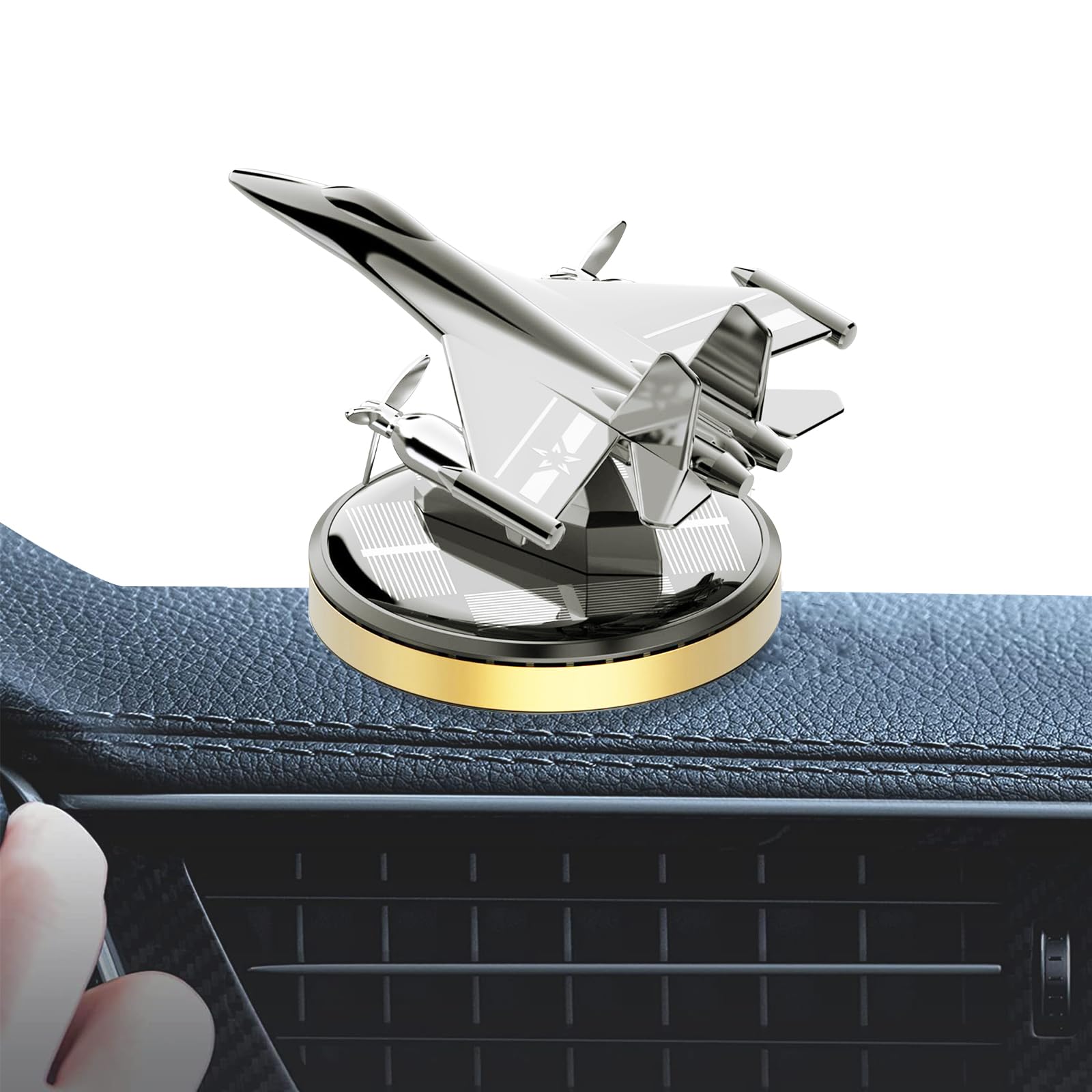 Military-Grade Fighter Car Air Freshener, Alloy Solar Rotating Car Essential Oil Diffuser with Cologne Natural Plant Essential Oil, Aromatherapy Decorations