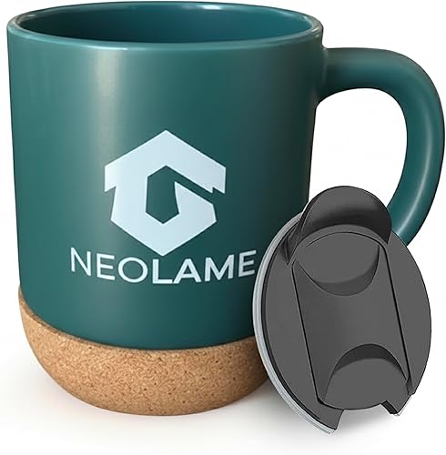 NeoLame - Taza de café de cerámica con fondo de corcho y a prueba de derrames, taza de café reutilizable para el hogar o el trabajo, conservación