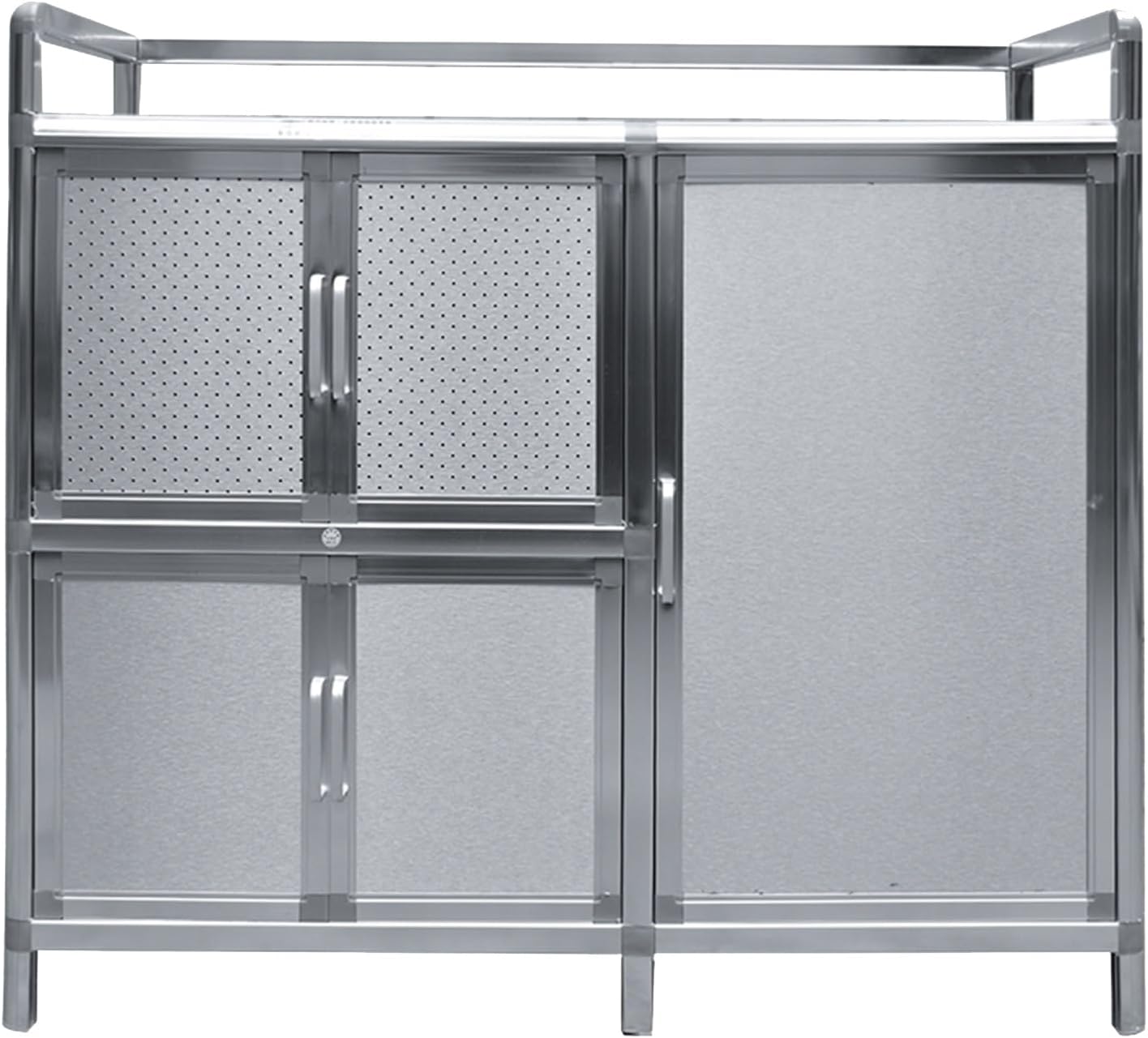 Thickened Stainless Steel Table 2 Tiers Fully Enclosed Storage Cabinet for Home Use Load 100kg with Non-Slip Feet Aluminum Alloy Pulls